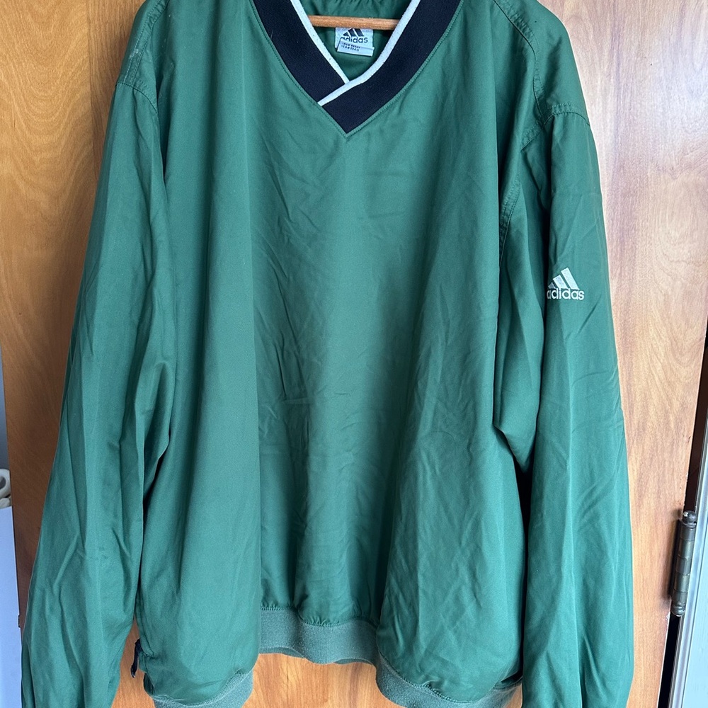 adidas Olive Green Pullover with White Logo Trim